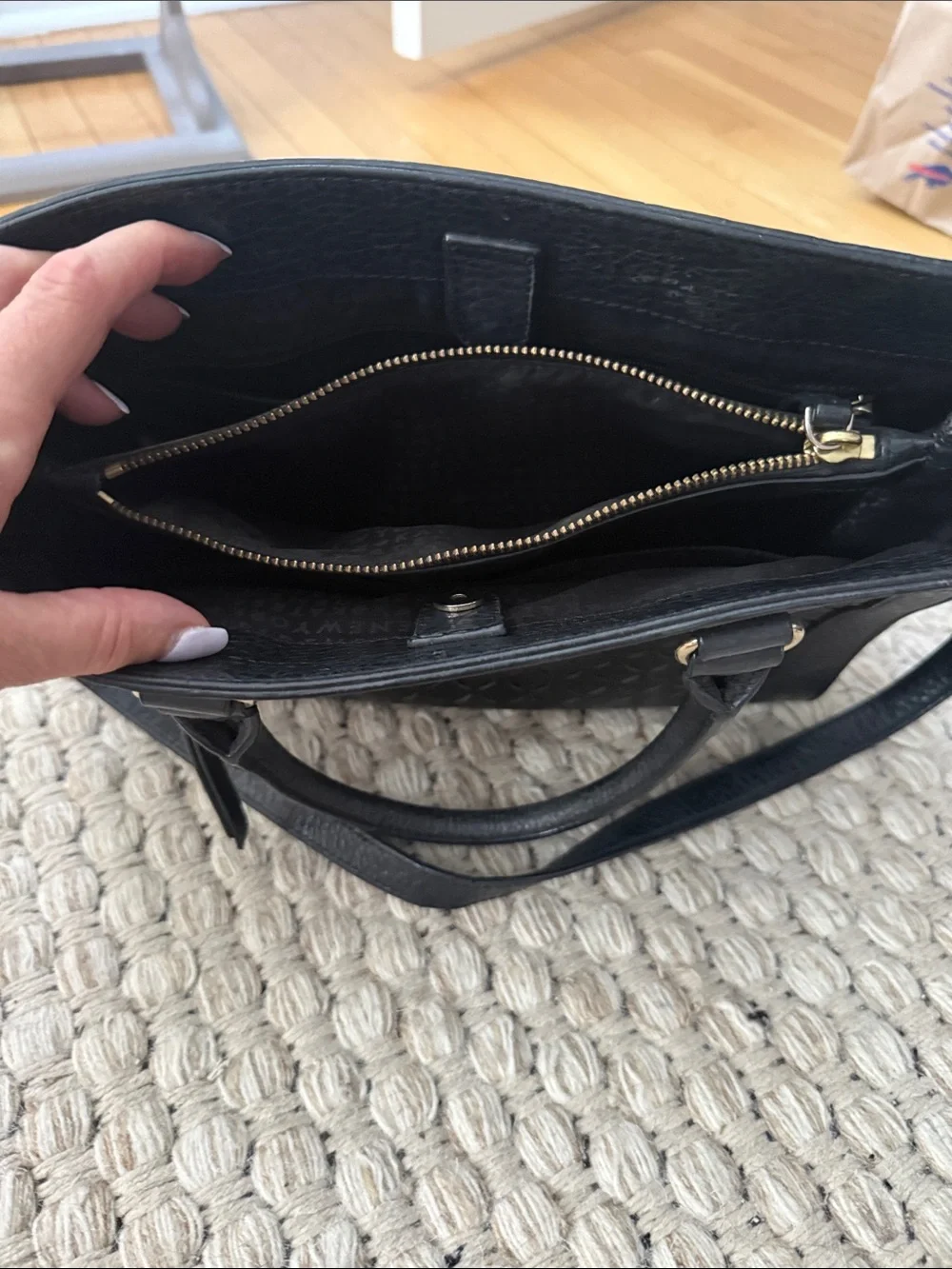 kate spade Black Embossed Leather Satchel with Gold Hardware